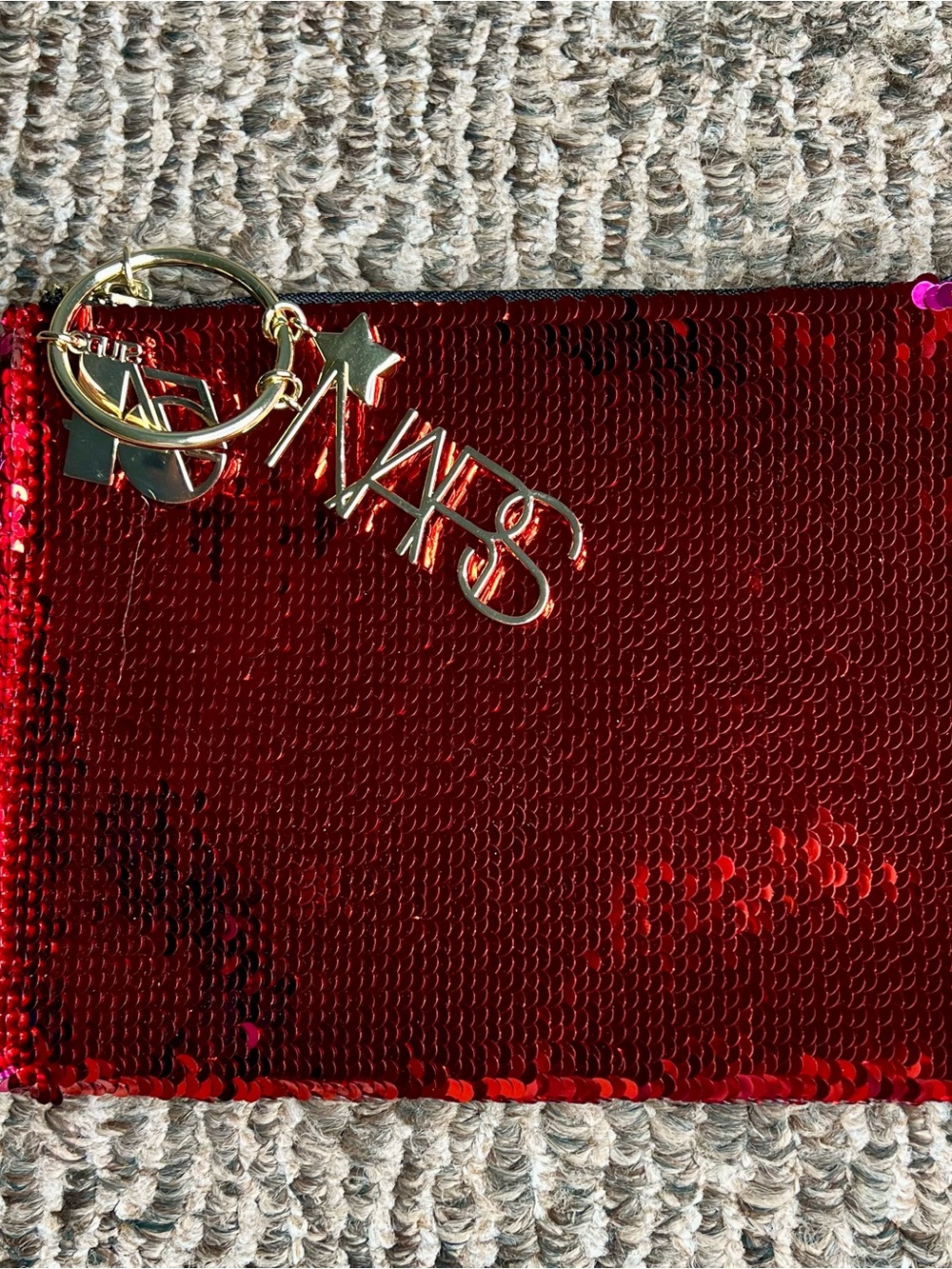 NARS Red Sequin Clutch with Gold Logo Charm